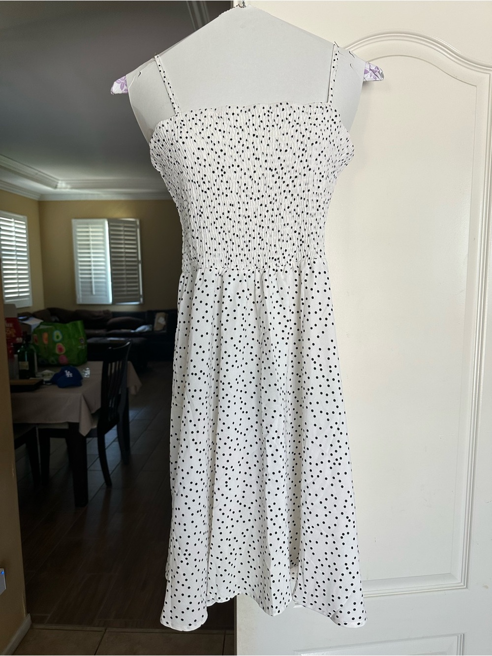White Midi Dress with Black Polka Dots